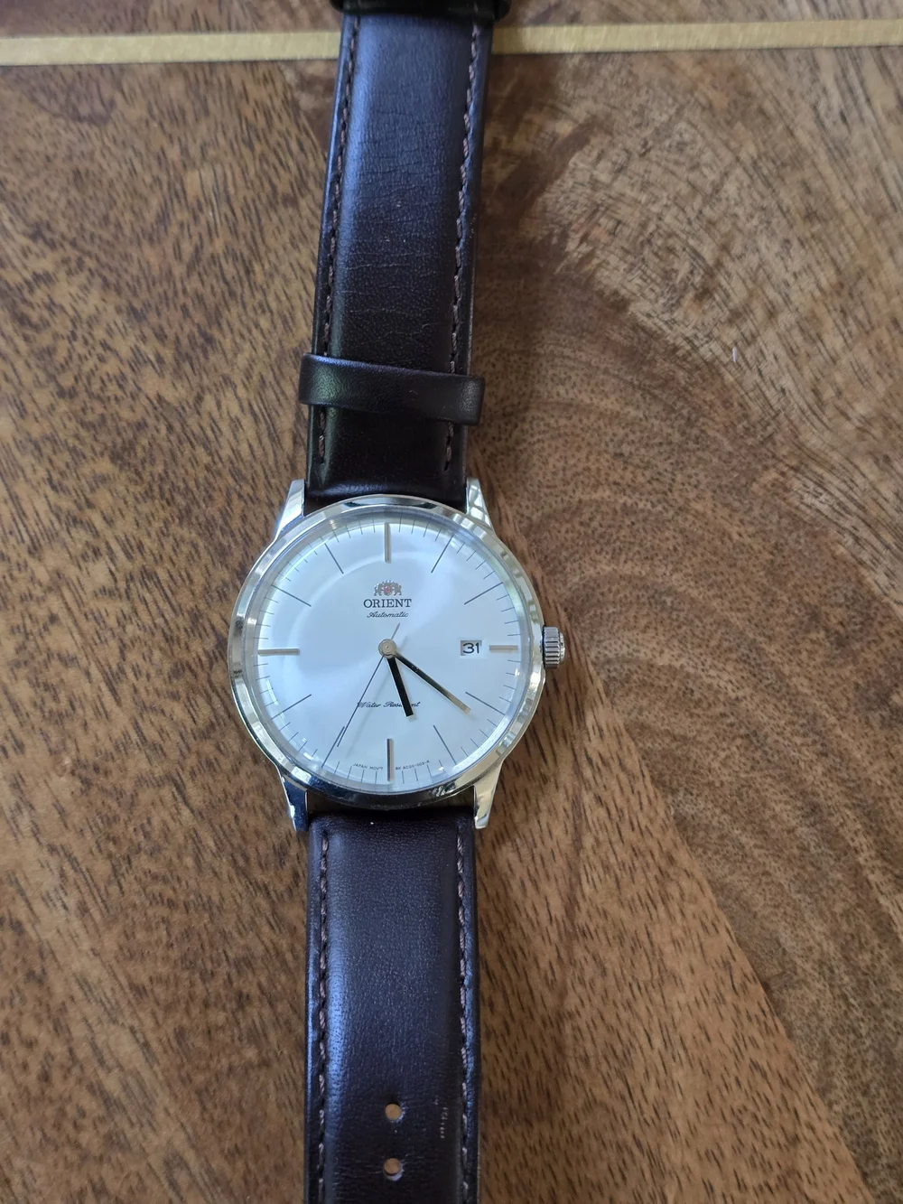 Men's Automatic Watch with Brown Leather Strap and Silver Case Orient Bambino